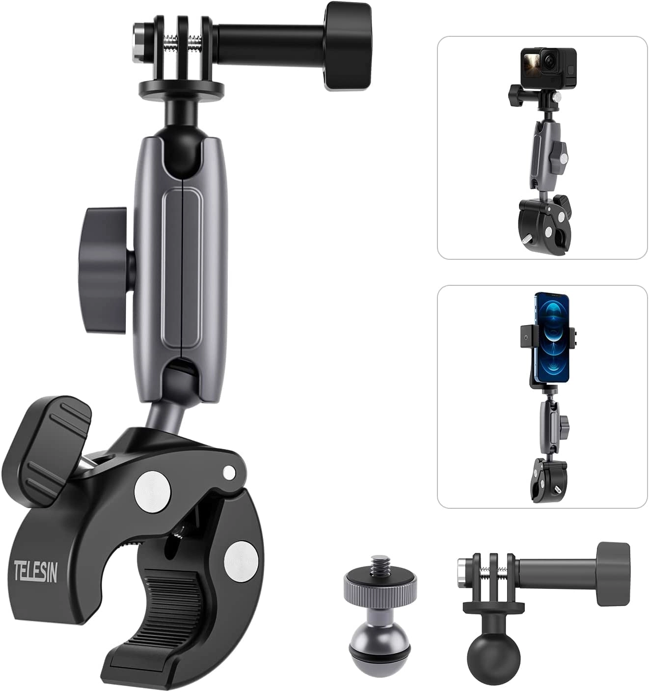 TELESIN camera-clamp-aluminium-alloy - 360° Double Ballhead