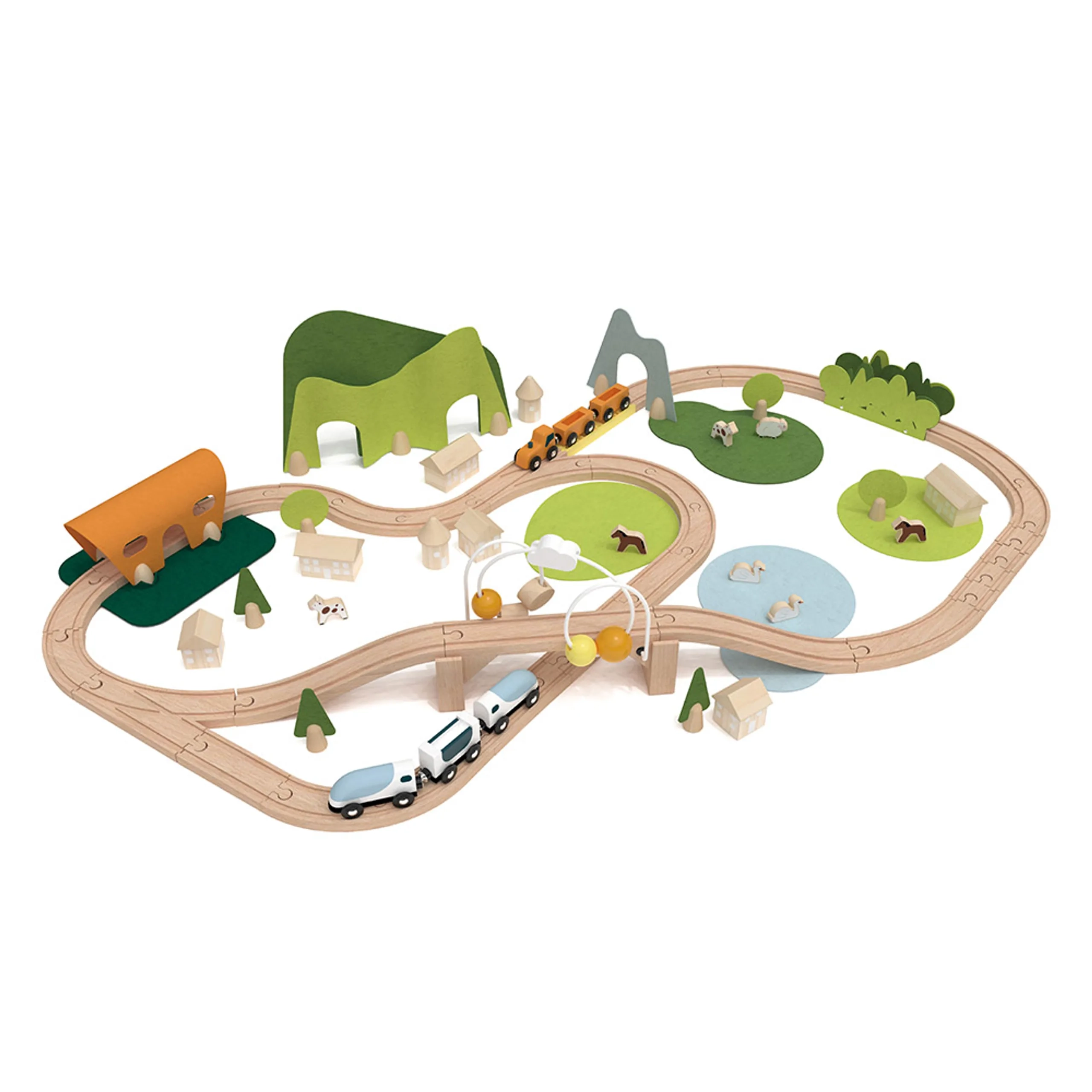 Wooden Natural Train Set - 100-piece