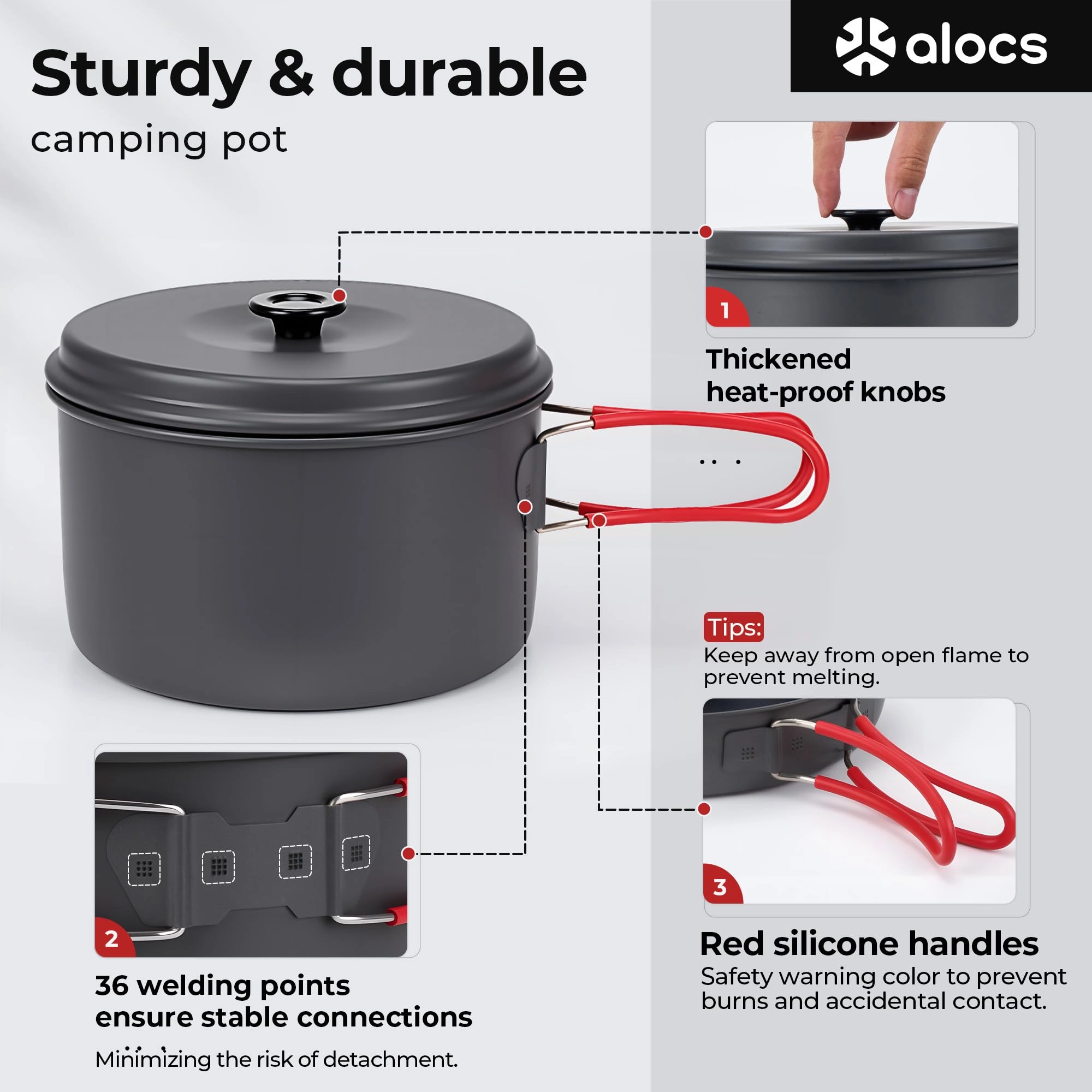 Camping Cookware Set - 3 3.5L 2.2L