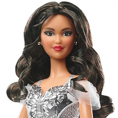 Barbie Signature 2021 Holiday Doll - 12-inch Brunette Silver Gown Ages 6+