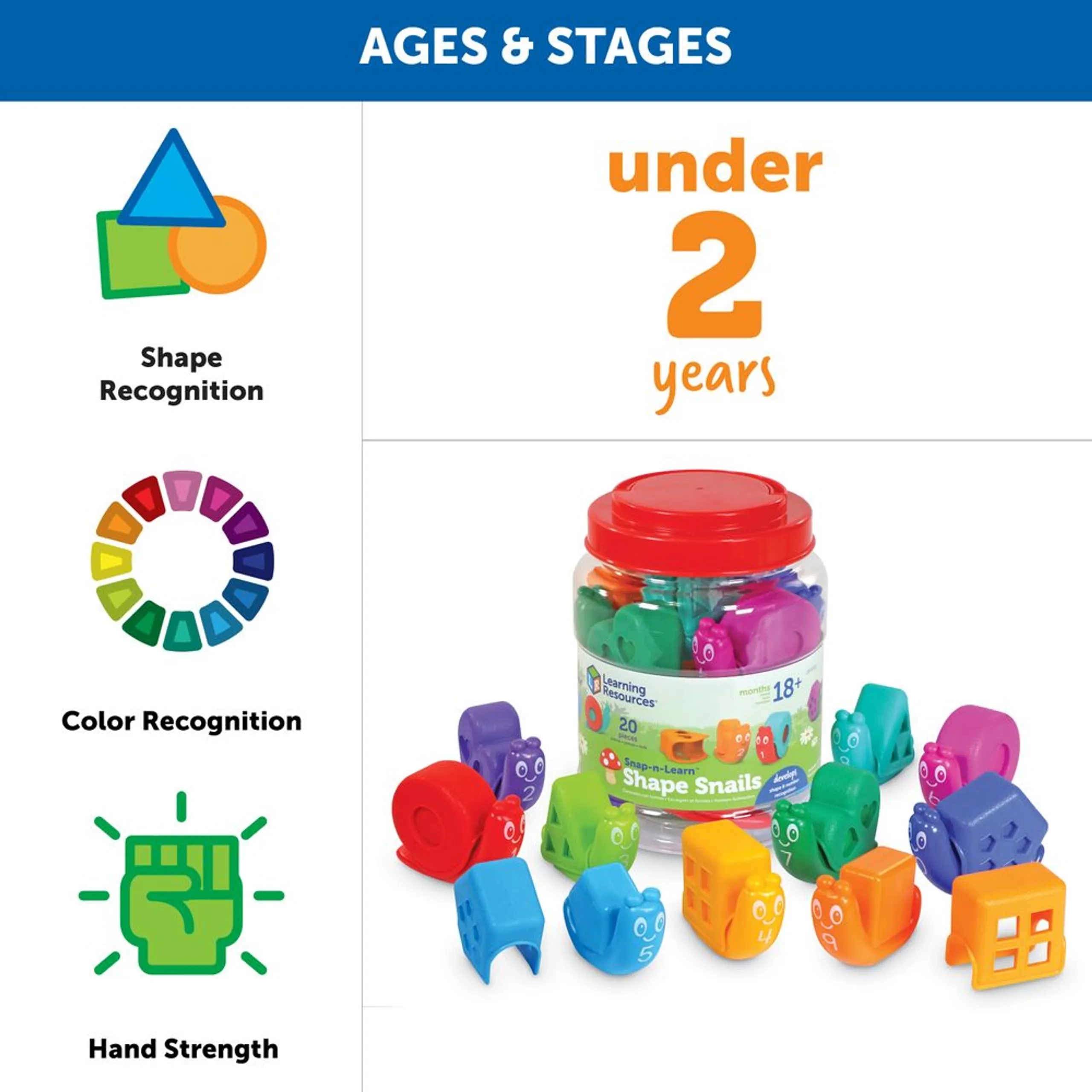 Snap-N-learn Shape Snails - 18m+ 20 pieces