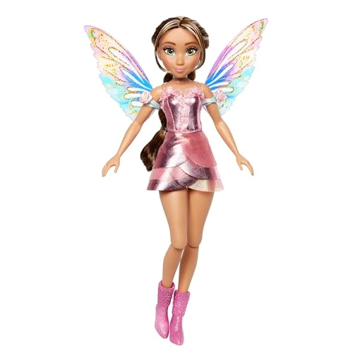 Flora Fairy Doll - Full-size Plastic Long Brown Braided Hair Shimmery Pink Dress Ages 4+