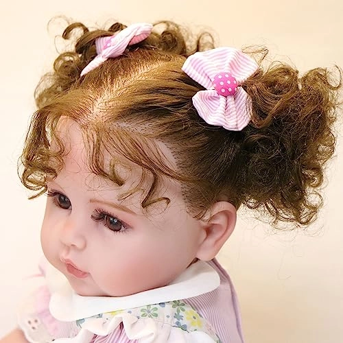 Reborn Baby Doll - 24 inch 61cm Soft Vinyl Brown Curly Hair Ages 14+