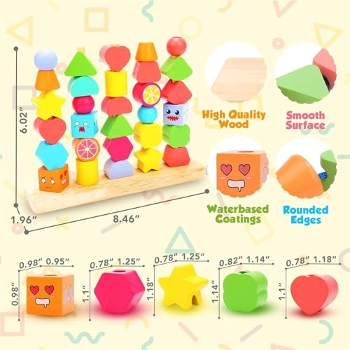 Montessori Wooden Beads Sequencing Toy - 2-4 yr(s) 30 piece(s)