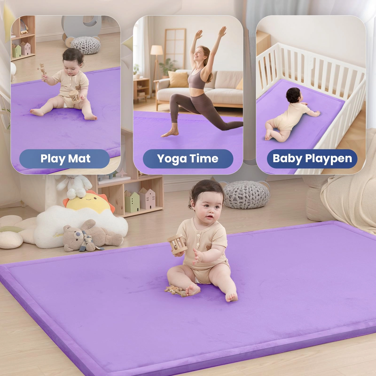 Baby Activity Play Mat - 79"x118" 1.3" Thick Cream