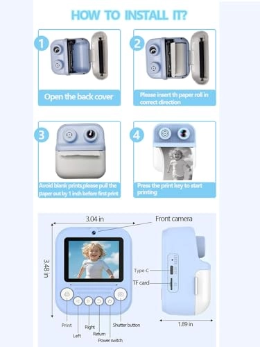 Kids Digital Camera With Instant Print - 48MP 1080P