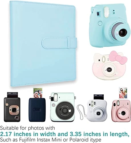 Mini Photo Album - 256 Pockets + Instant Camera Case - Blue