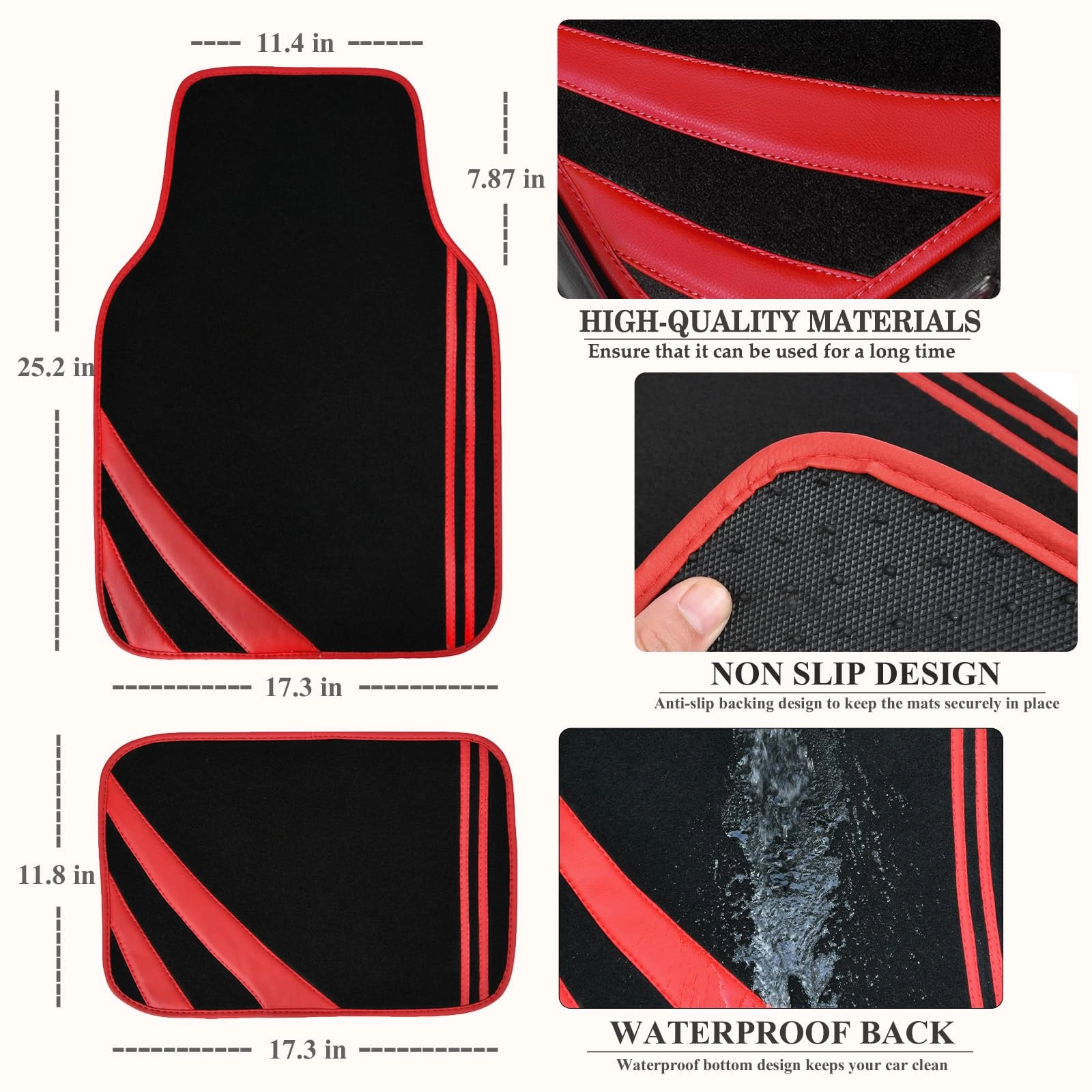 Faux Leather Car Mats - Blue Edge Universal Fit