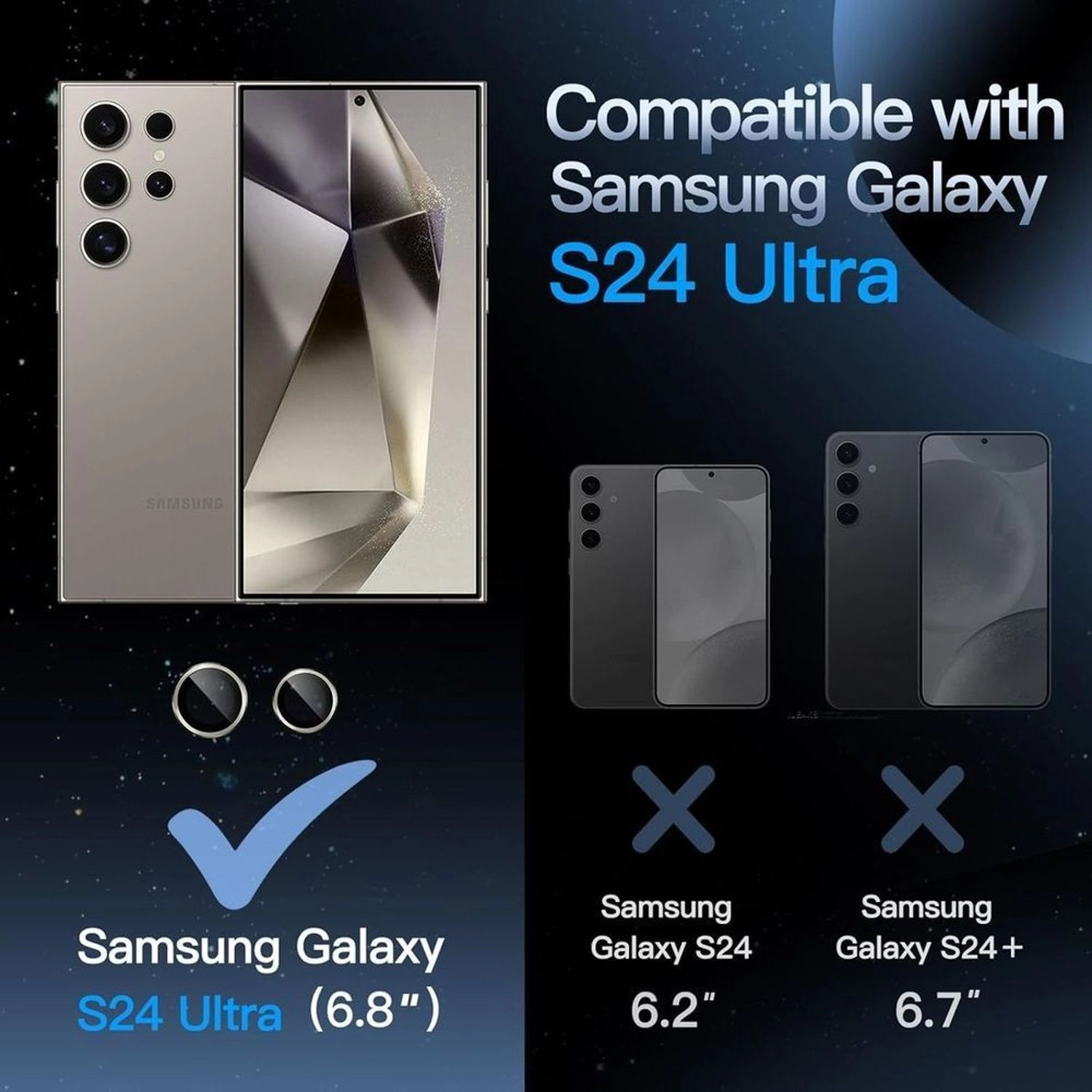 Ultra-Clear Sapphire Glass Camera Lens Protector for Samsung Galaxy S24 Ultra