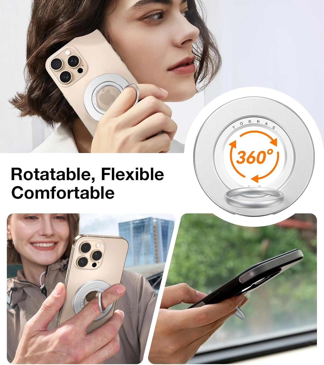 Thin Fit for MagSafe Phone Grip Ring Holder - Dual-Ring 360° Rotatable