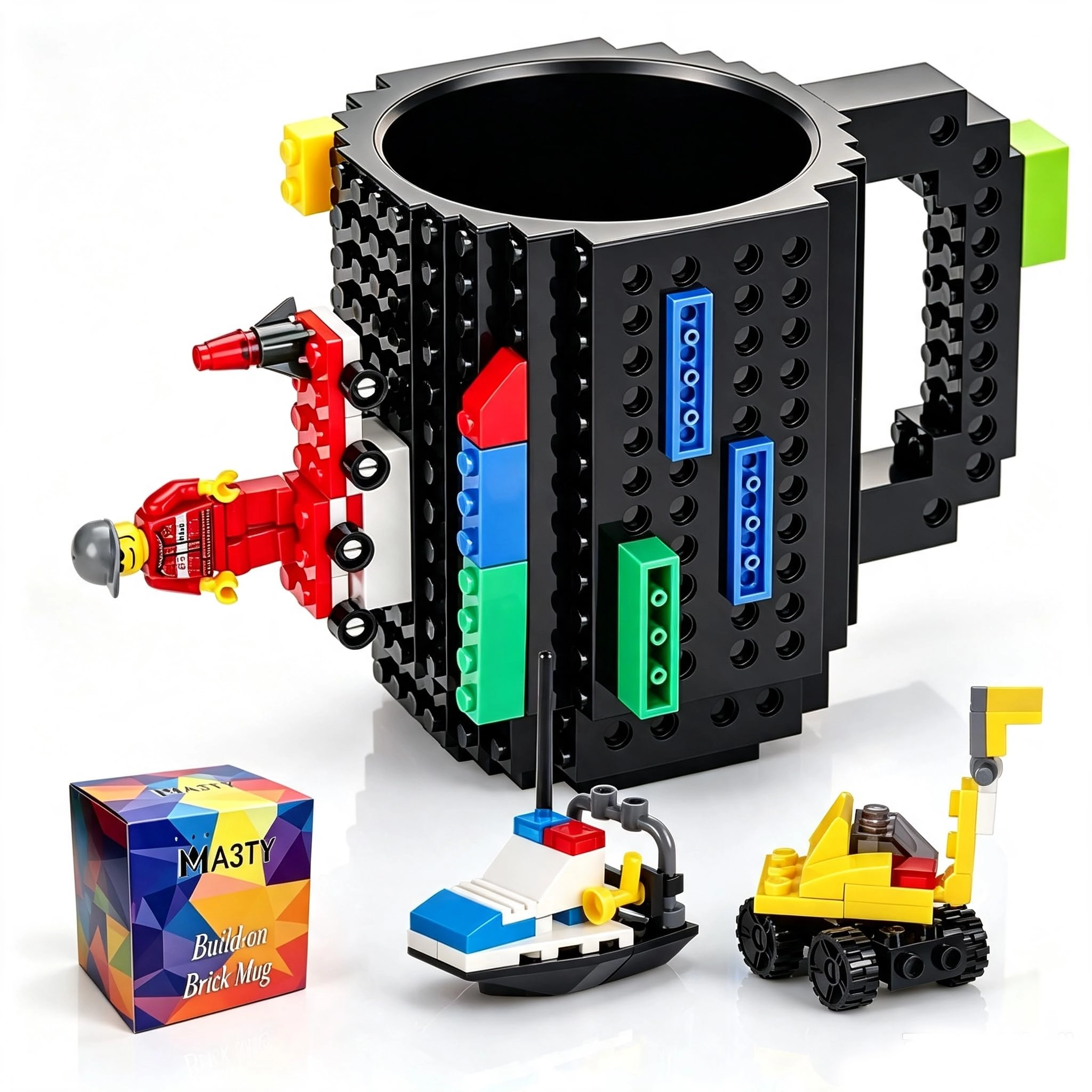 MA3TY Build-On Brick Plastic Mug - 3 Bags of Bricks 350 ml