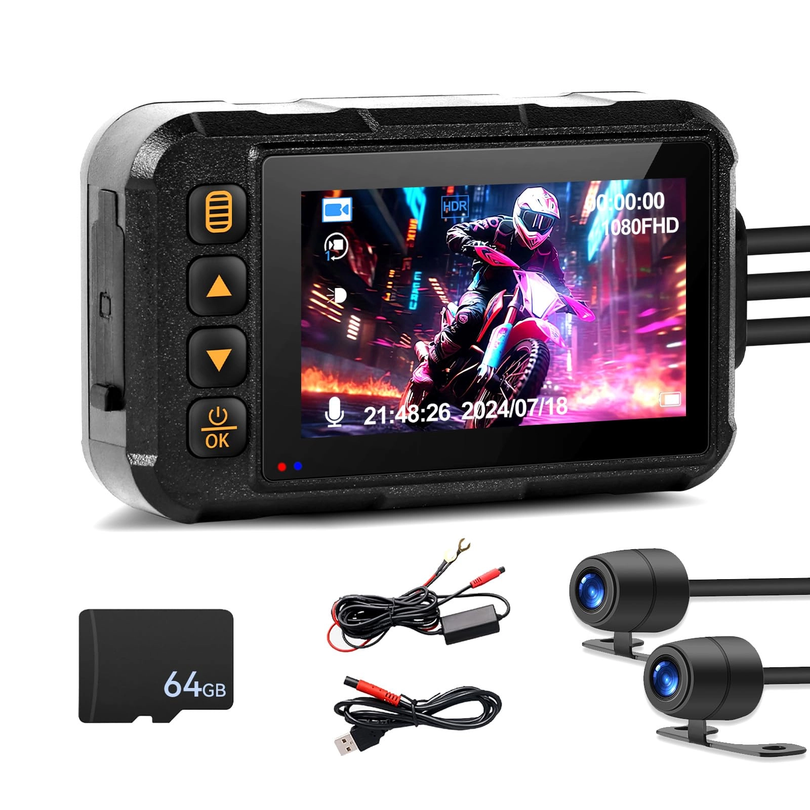 CAMECHO Motorcycle Dash Cam - 720P/480P 25 f/s