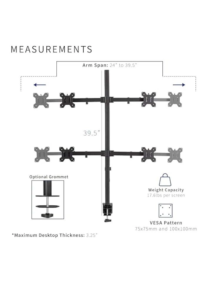 Quad Monitor Desk Mount - four 19-32 inches 75x75mm or 100x100mm