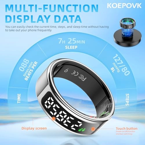 Smart Ring - LED Display Charging Case Activity Tracker