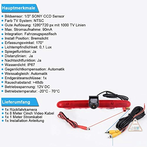 Rear View Mirror Monitor - 4.3 Inch Wired + Brake Light Camera - 1280 x 720 Night vision