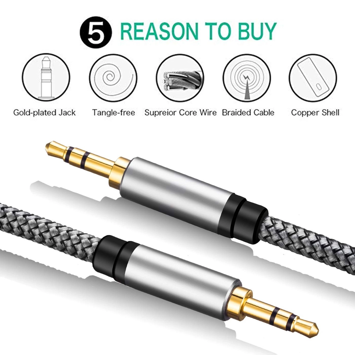 3.5mm Aux Cable for Universal - Male to Male 1.5Ft/0.5M
