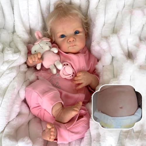 ROSHUAN Reborn Baby Doll - 18 inch Silicone Full Body Girl Eyes Open Blonde