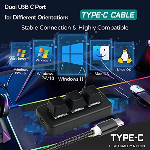 Mini USB Type C Wired 3 Key Mechanical Keypad - Wired/Wireless