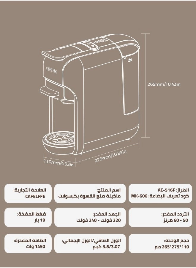 5-in-1 Automatic Capsule Coffee Machine - Hot & Cold, 7-Level LED, Multi-Capsule Compatible