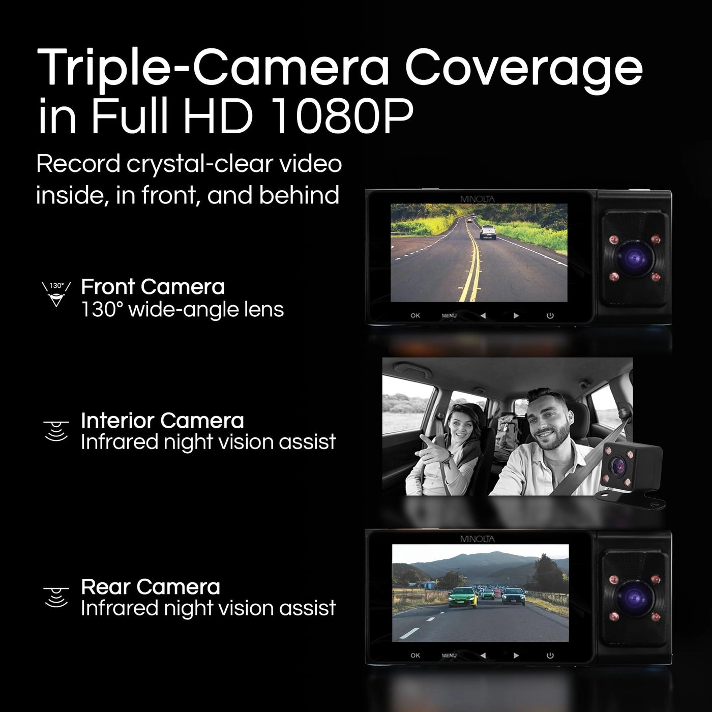 Dash Camera - 1080P 3-Channel 32GB