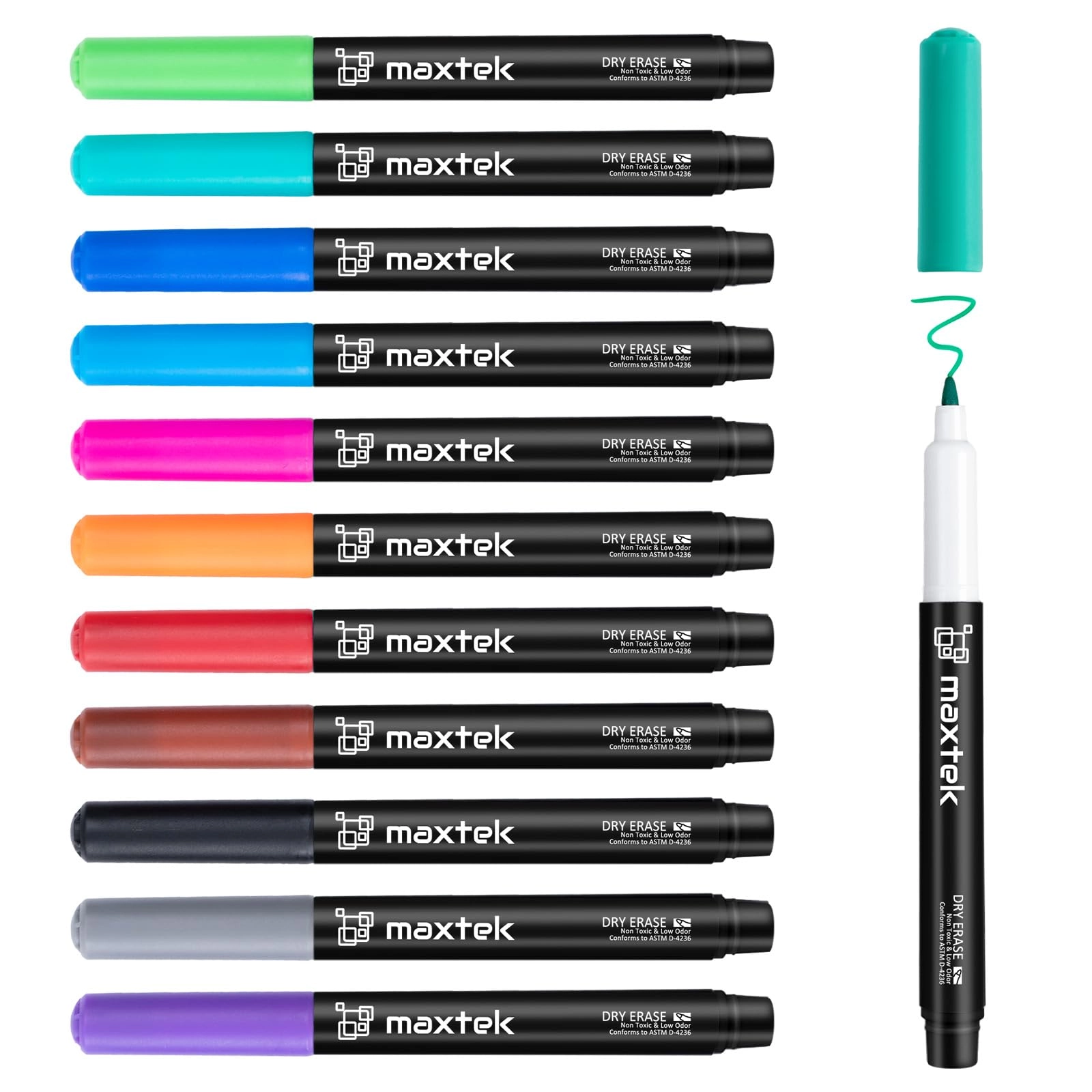 maxtek Whiteboard Pens - 12 Colours 0.7mm Ultra Fine Tip