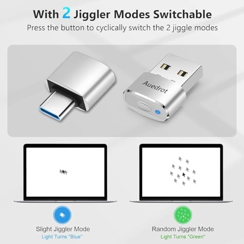 Mouse Jiggler - Metal USB Plug & Play 2 Jiggle Modes Silver