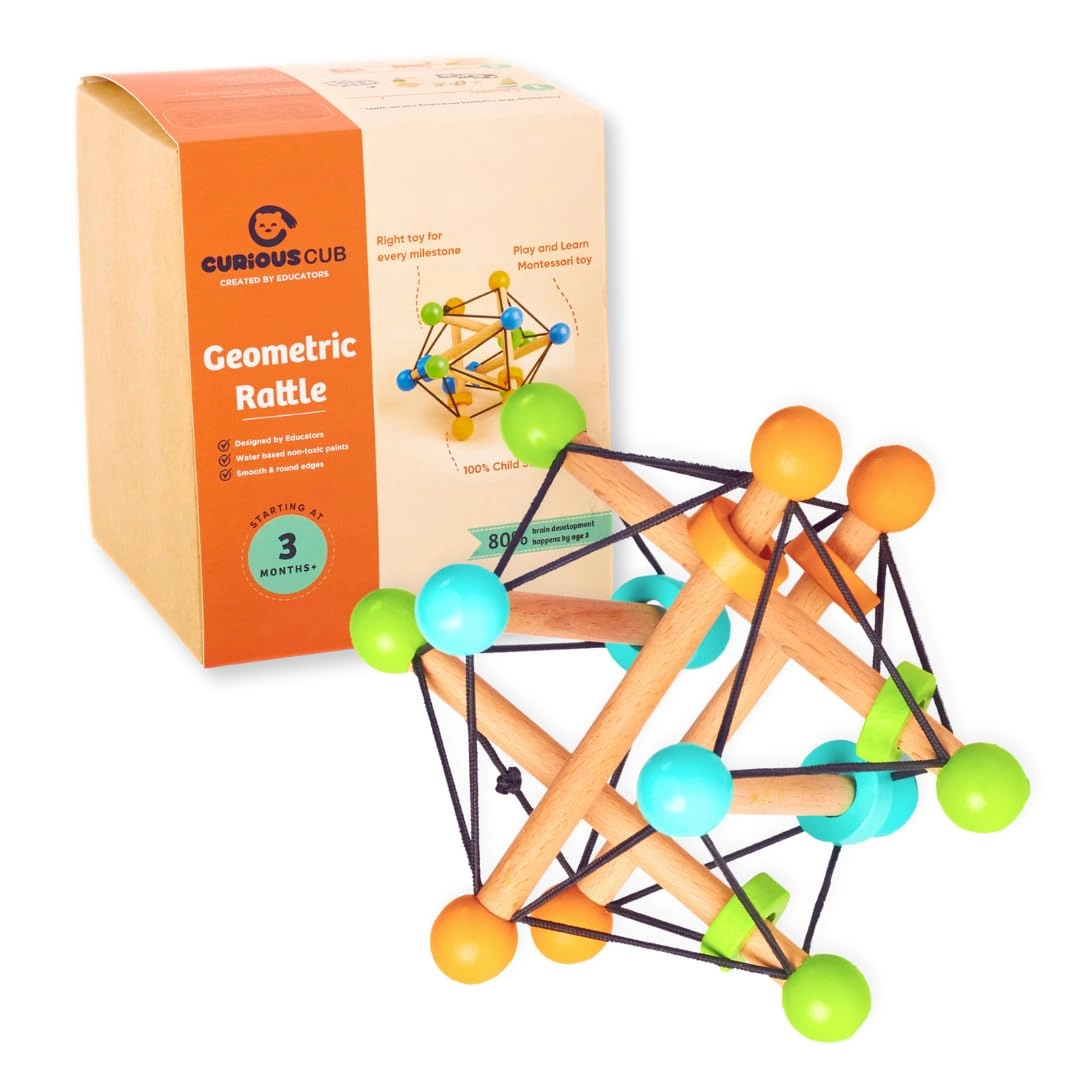 Curious Cub Pvt Ltd, Khewat No. 114, Near Arya School, Ram Nagar, Bastra Road, Gharunda, Karnal, Haryana, 132114 9056088808 Montessori Geometric Rattle Ball - 6+ Month Baby Wood solid 1.0 Count