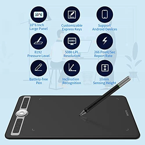 Graphics Drawing Tablet - 10x6 Inch 8192 Levels