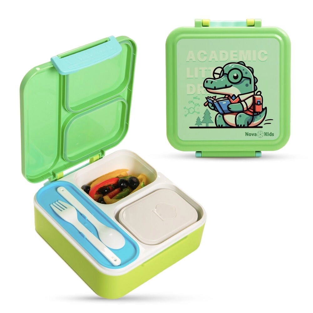 3 Compartment Bento Lunch Box - Reindeer Green 1.59L
