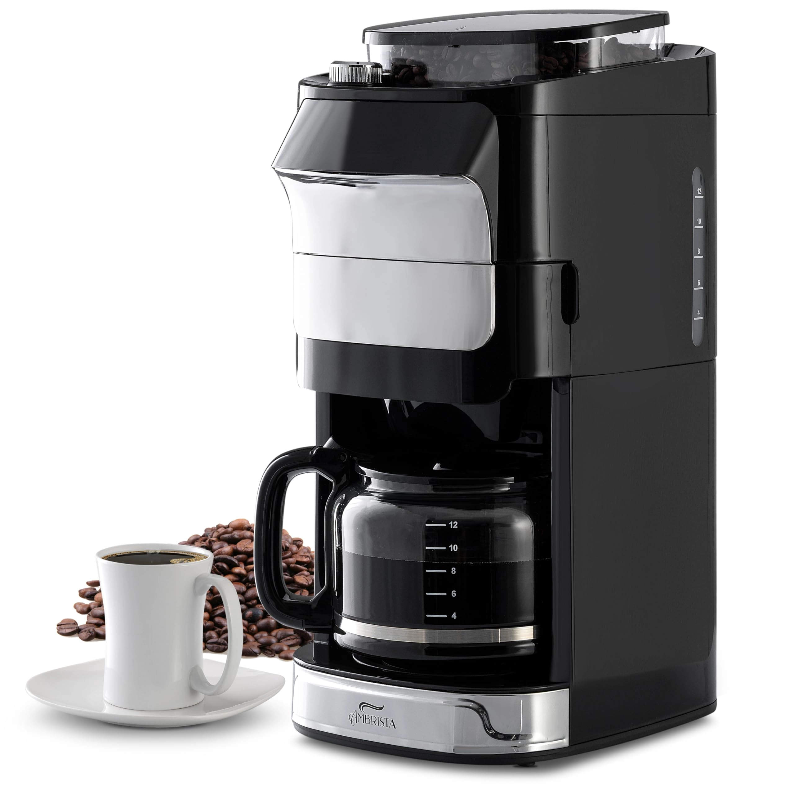 AMBRISTA Drip Coffee Maker with Built-In Burr Grinder - 12-Cup Programmable