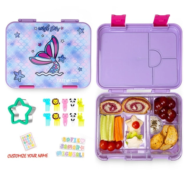 Bento Box - 5 & 4 Convertible Compartment + Insulated Lunch Bag - Insulated + Sandwich Cutter + Fruit Picks - 10 Animal Shaped