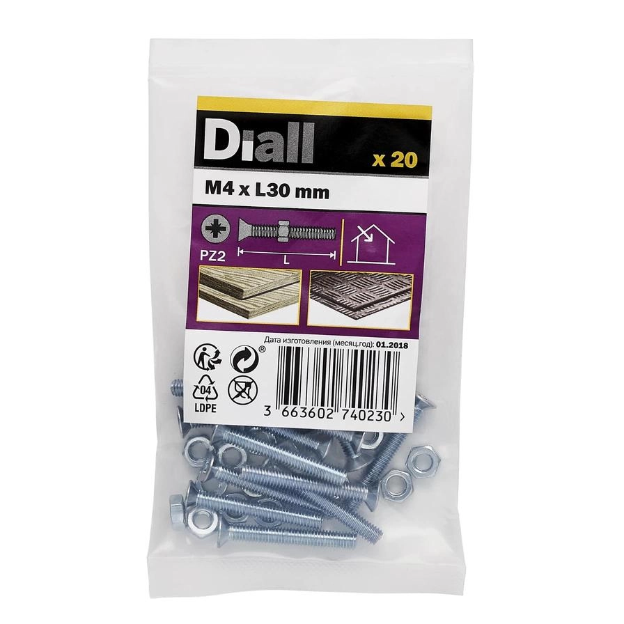 Diall Machine Screw & Nut Pack - M4 x 30 mm