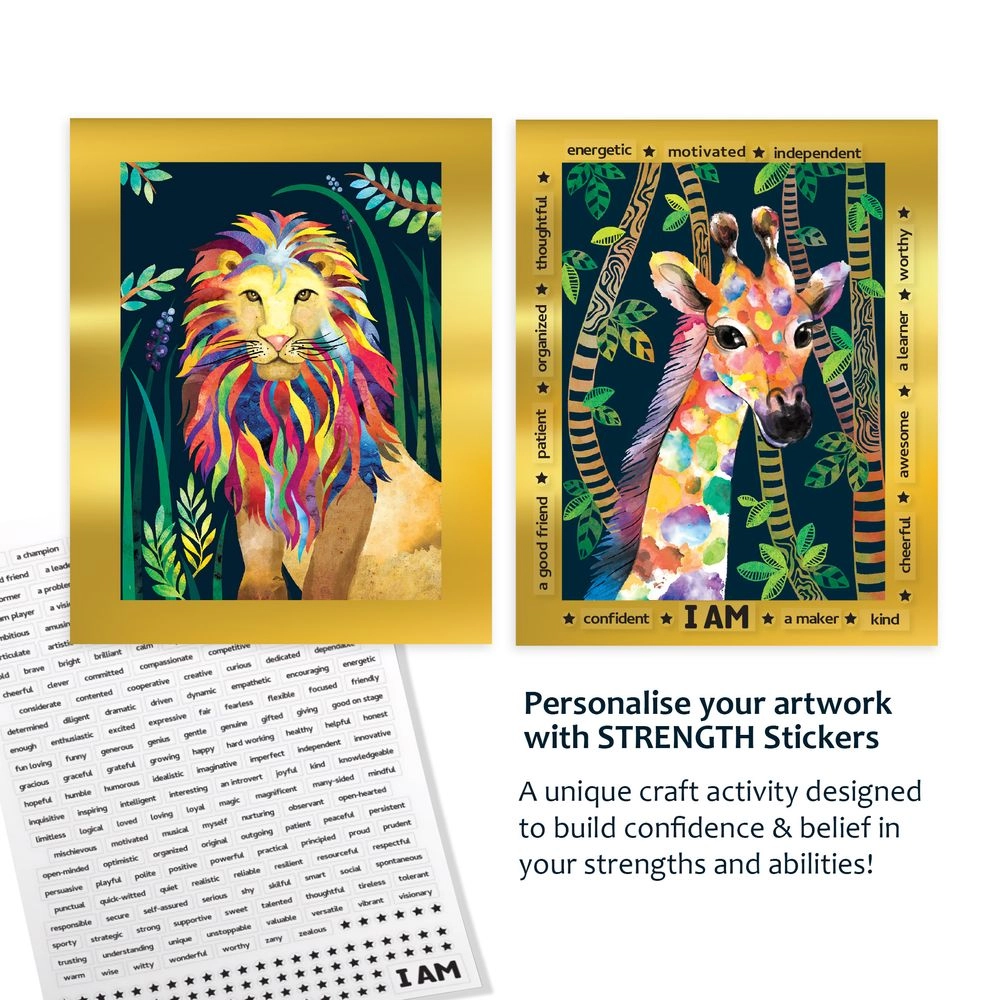 Scratch Art Animal Power - 12 canvases 50+ foil sheets wooden stylus