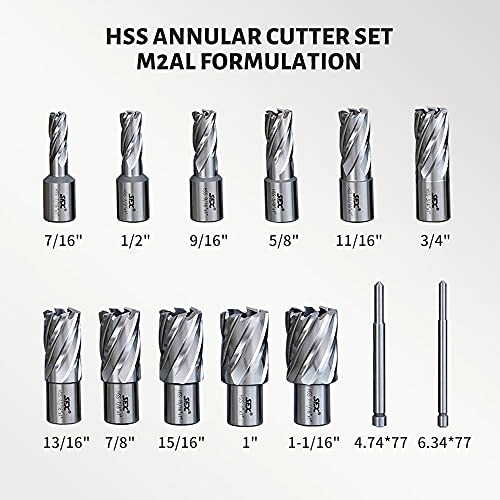 Annular Cutter Set - M2AL HSS 11pcs 7/16" to 1-1/16"