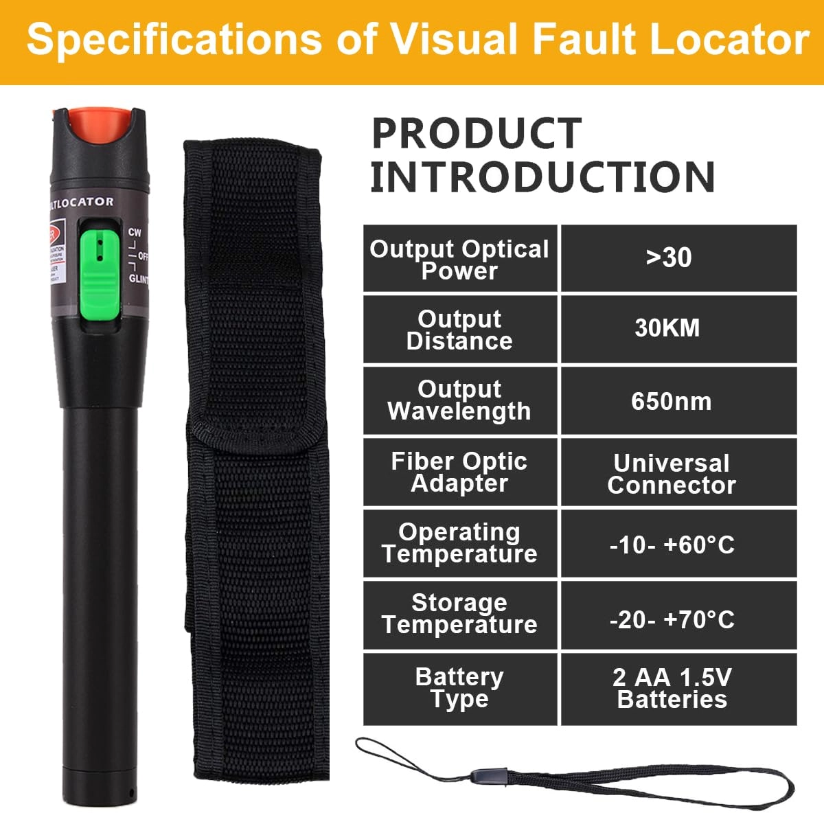 Visual Fault Locator - 30KM + FC Male to LC Female Adapter - Single Mode 9/125um