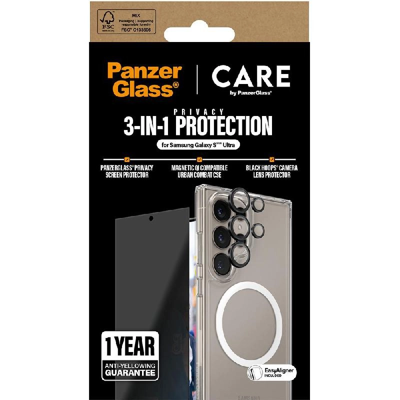 Privacy Screen Protector + Urban Combat Case + Hoops Camera Lens Protector Smartphone Case for Samsung Galaxy S25 Ultra