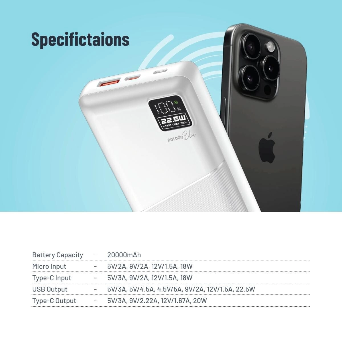 Power Bank - 20000mAh 22.5W