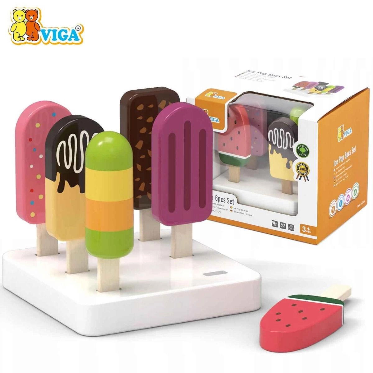 VIGA Wooden Ice Cream Play Set With Stand - 3+ 6 pieces