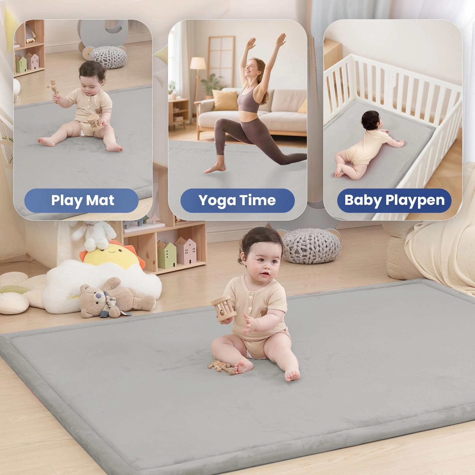 Baby Activity Play Mat - 79"x118" 1.3" Thick Cream