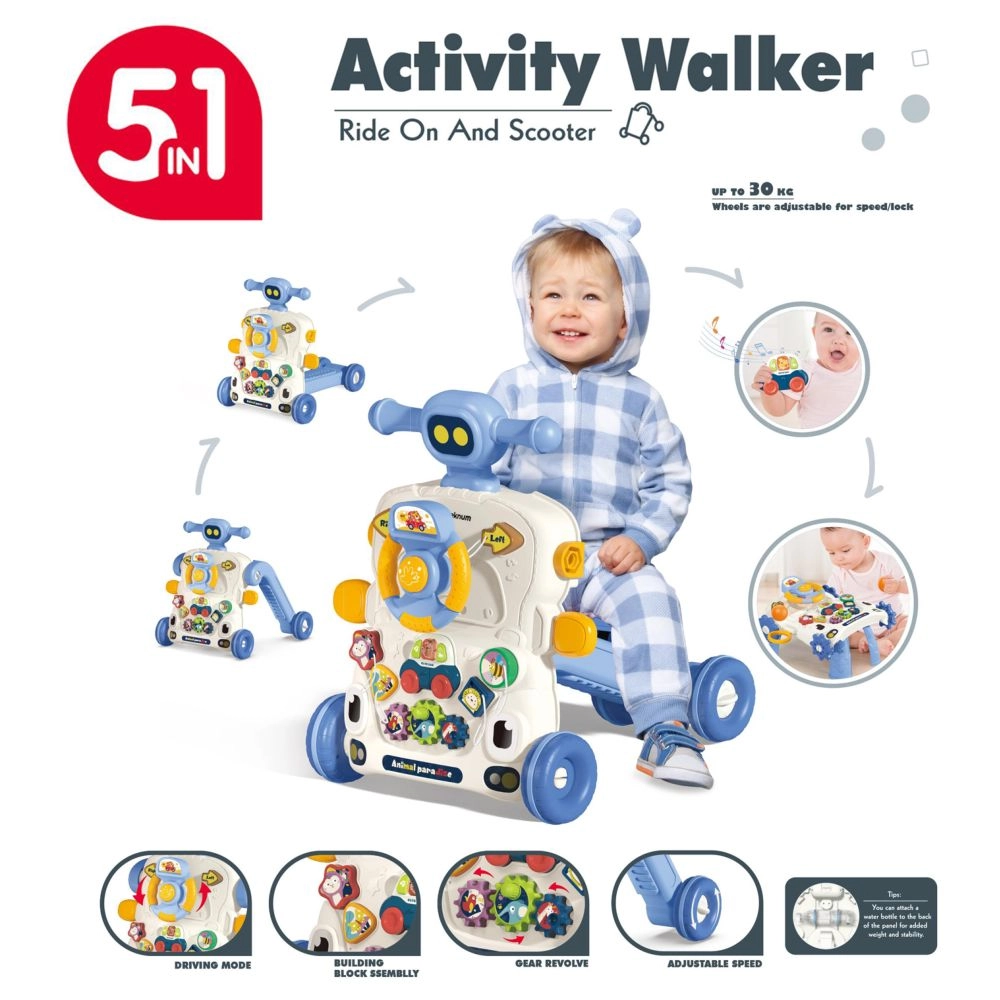 5-IN-1 Baby Walker - Musical Keyboard Blue
