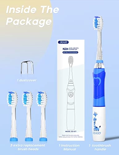 Kids Electric Toothbrush - 2 Mins Timer 4 Replacement Brush Heads Blue