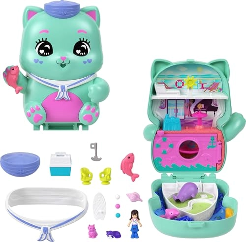 Polly Pocket Set Sail Kitty Compact - 1 Micro Doll 10 Accessories Ages 4+