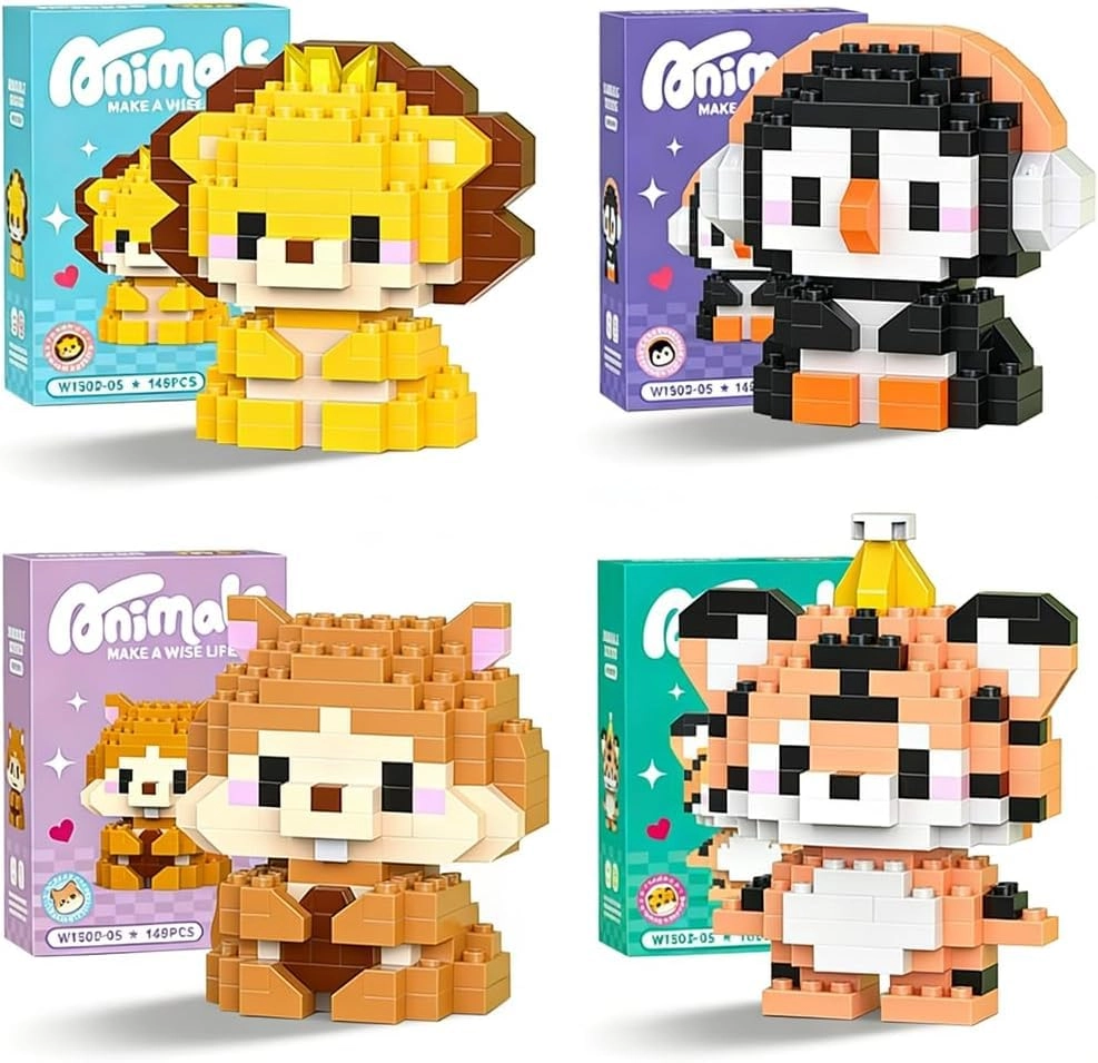 TERRIFI Animal Building Block Set - Lion Tiger Penguin Hamster 4 pcs