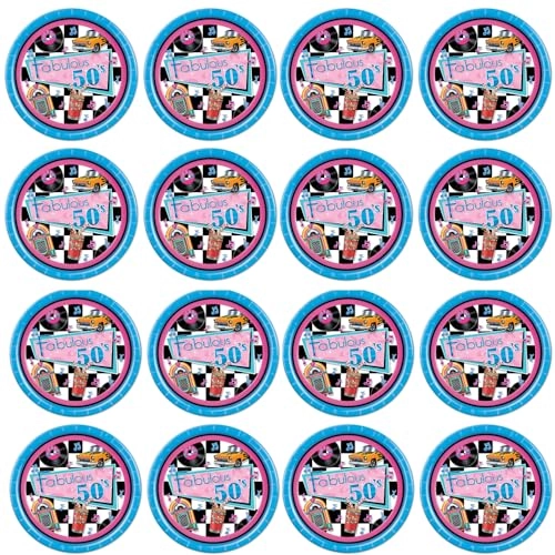 Fabulous 50s Table Cover + Plates + Luncheon Napkins + Cardboard Jukebox Centerpiece - 34 pieces Birthday