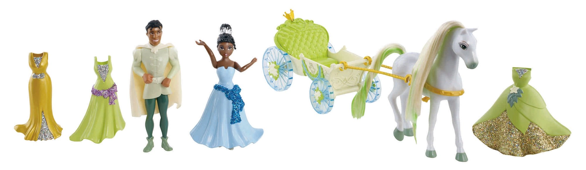 Mattel Tiana Deluxe Gift Set - three sparkling fashions royal horse and carriage Ages 3+