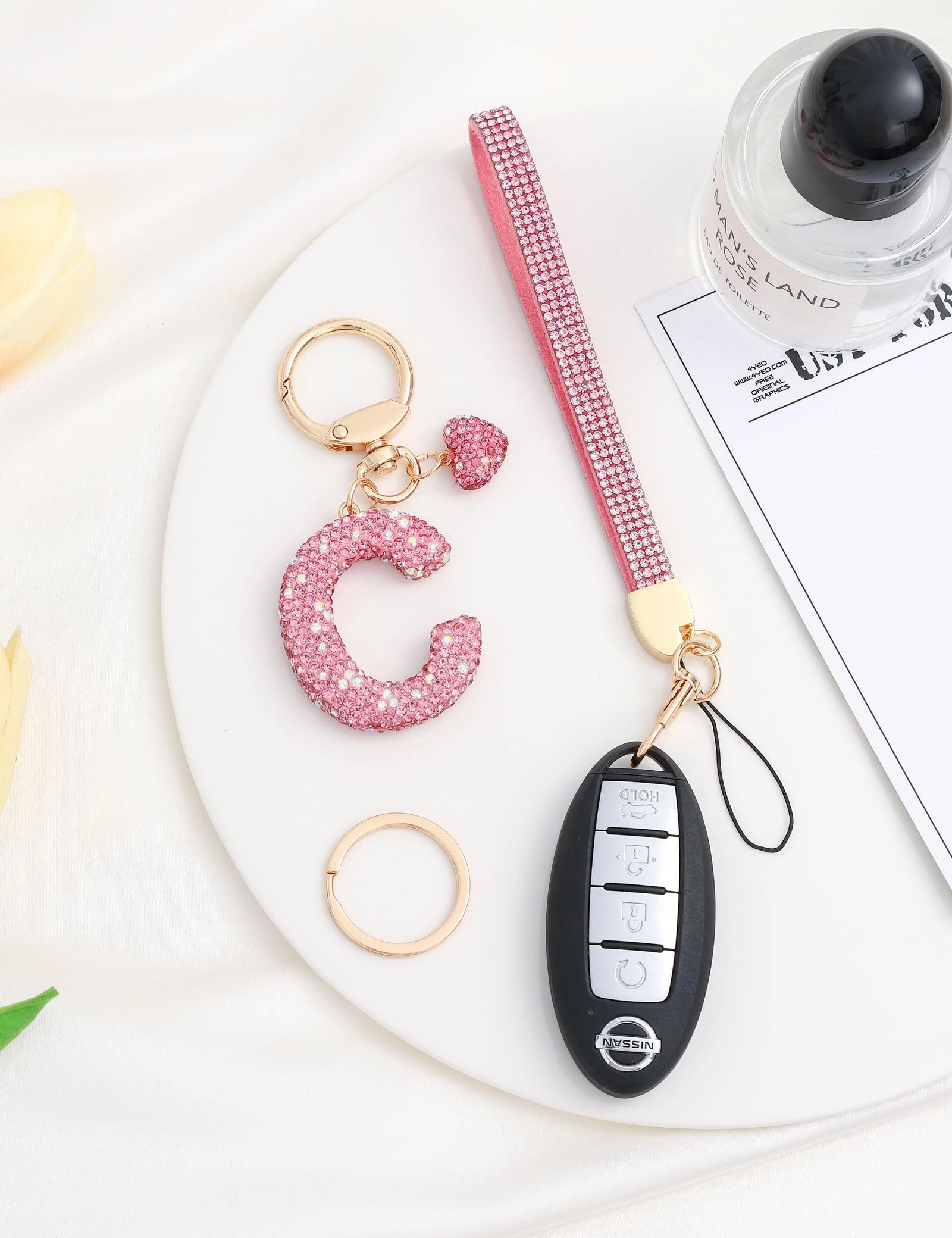 Initial Keychain - L Purple Rhinestone