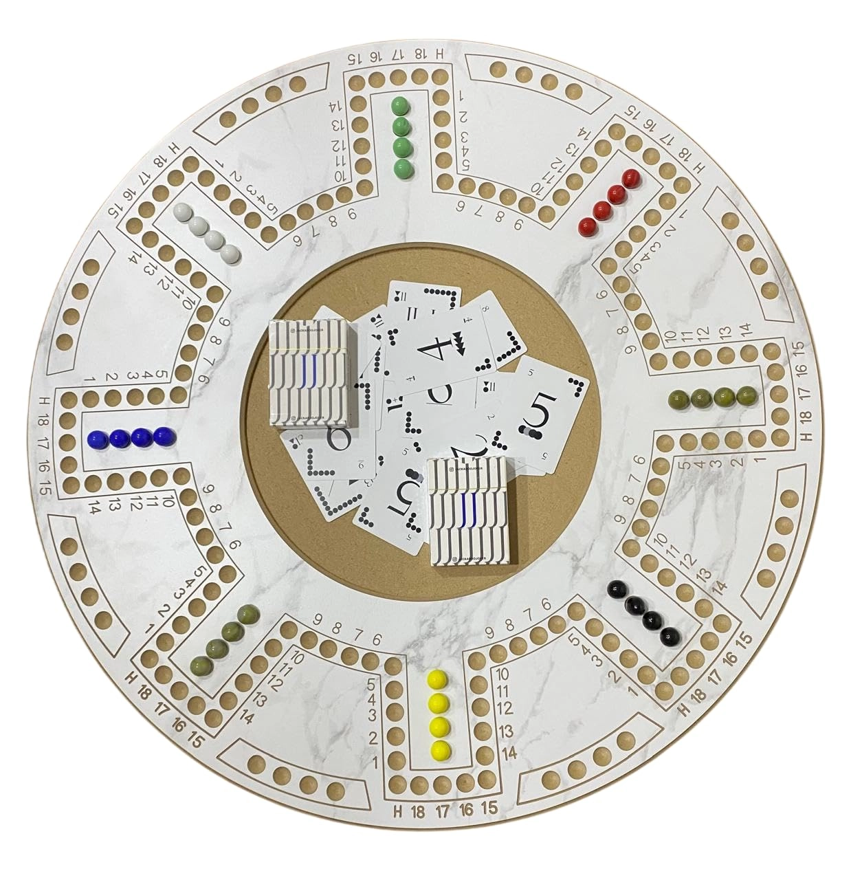 JACKAROOJOKER Marble-Style Double-Sided Game Board - 8-10 players coloured marbles playing cards