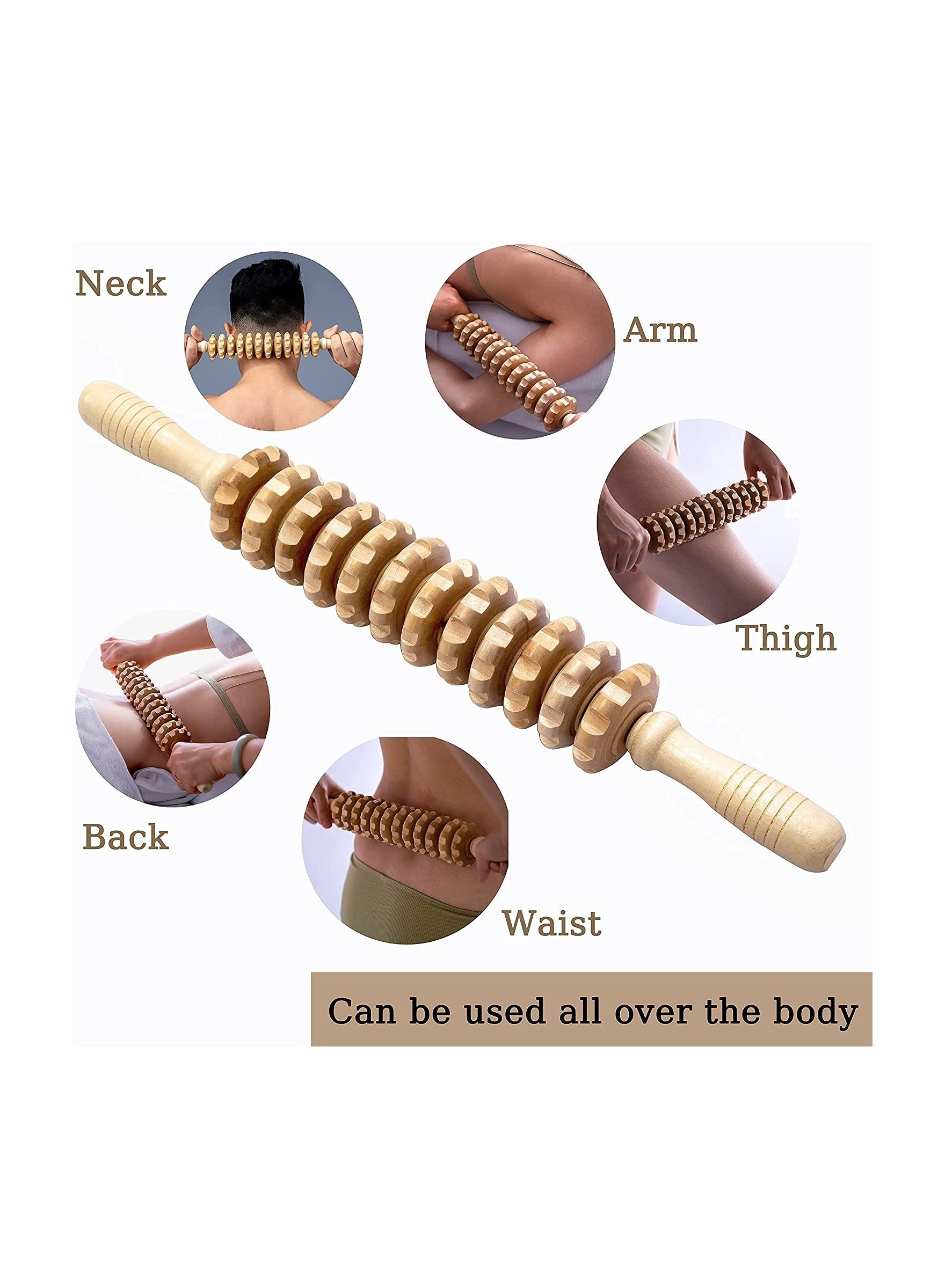 Wood Massage Stick Roller - Cellulite Lymphatic Drainage Deep Tissue