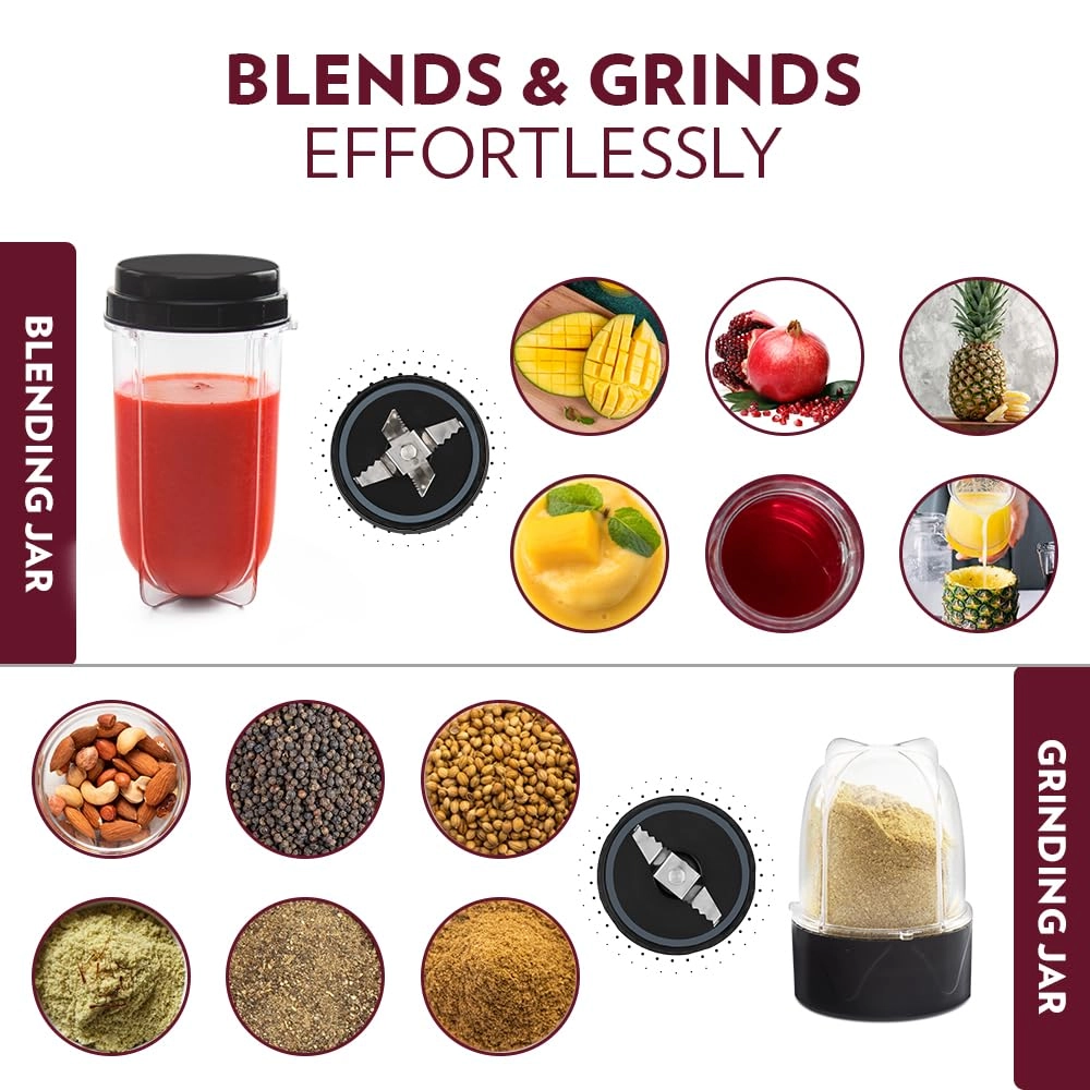 NutriFresh Mini-Blender & Grinder - Portable Black