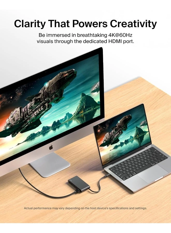 5-In-1 USB-C Multiport Hub Adapter - 4K 60Hz 100W PD